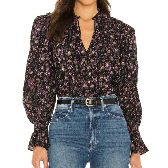 Free People Tops - Free People Meant To Be Blouse Top Size M Floral Cottagecore Boho Grunge Goth